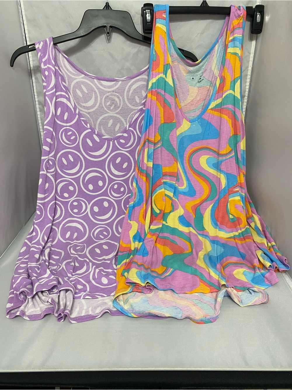 Rue21 Lavender Smiley Tank & Multicolor Swirl Tank Duo